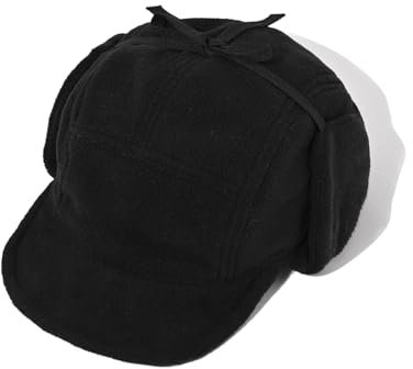 Clakllie Basecap med öronlappar för män och kvinnor, varm kort brätte baseballkeps, polar fleece, 5 panelkeps med kort skärm, mjuk pilotmössa, vintermössa, CDGE-BSWD2401-Svart, one size