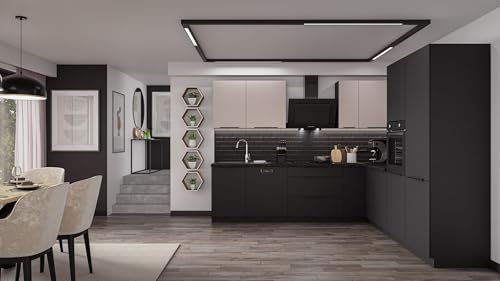 Winkelküche Siena + Arona 280x270 cm Küchenzeile Eckküche Küche Kaschmir Schwarz
