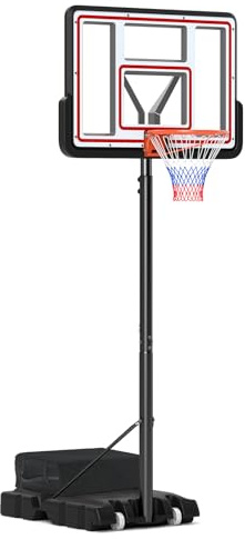 LIFEZEAL Bärbar basketkorg, basketstativ med hjul justerbar höjd 225–305 cm, basketanläggning för barn, vuxna