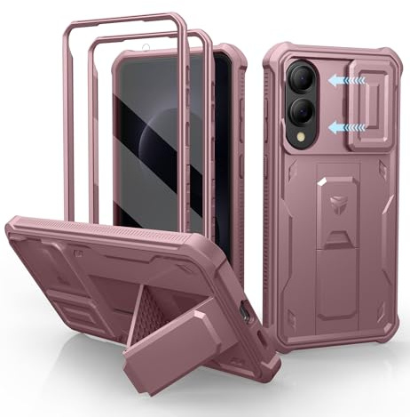 Dexnor pour Coque Samsung Galaxy S25 Edge【Double Cadre Avant et Support】 avec CaméRa Coulissante Intégrée & Protecteur d'écran, Coque de Protection Robuste Résistante Aux Chocs - Poudre Pivoine