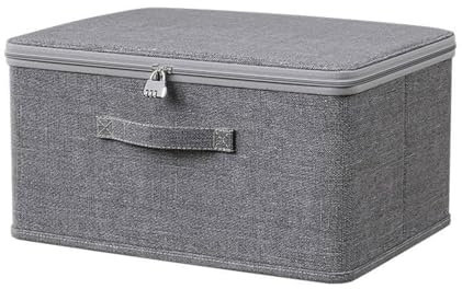 JDCMEI Scatola Richiudibile Pieghevole con Coperchio, Scatola Portaoggetti in Tessuto, Scatola con Serratura a Combinazione per Biancheria da Letto, Vestiti, Giocattoli, Mdicinali (30 x 20 x 14 cm)