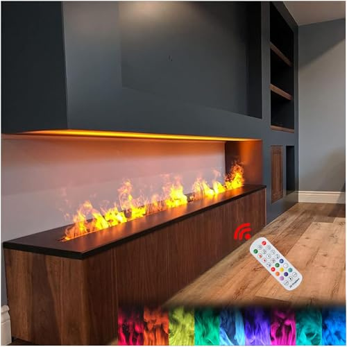JXUANMM Cheminée à Vapeur d'eau 19,7/31,5/39,4/47,2/59 Pouces, Flamme atomisée 3D à intensité Variable, cheminée électrique encastrée à Vapeur avec télécommande Monochrome-120cm/47.2in