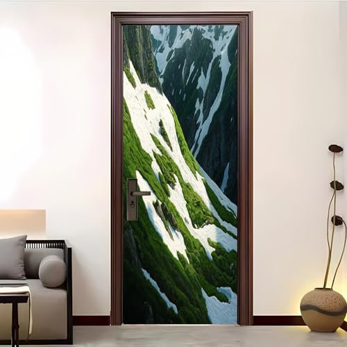 Autoadesiva Impermeabile Carta da parati Primavera Sulle Alpi Adesivo Porta 90x210 cm Verde Rimovibile PVC Adesivi per Porte Interne per Camera Da Letto Bagno Pareti e Porte Poster