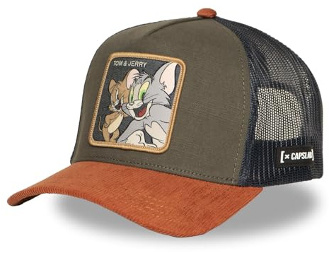 Capslab Tom & Jerry Cord Brim Cap Basecap Baseballcap Trucker Truckercap Meshcap Damen/Herren - Snapback, mit Schirm Frühling-Sommer Herbst-Winter Frühjahr Sommer Herbst Winter - One Size grau-braun