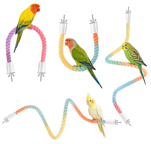 Worldity 4 Pcs Bird Cage Rope, 31.1” & 16.54” Bird Perches for Cage, Used as Bendable Climbing Ropes for Parrots, Parakeets, Cockatiels, Lovebirds, Budgies, Interactive Birds Cages Accessories