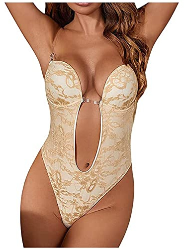 Uwdiohq Body Reductor Mujer Tanga Sexy Fajas para Tallas Grandes Sin Espalda Sujetador Incorporado Shaper Costuras con Abierta Faja Uctora Hombre Adelgazante (Beige, S) Bodies Vestir Encaje