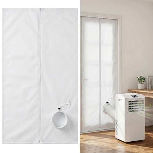 Guarnizione Porta Climatizzatore, 100x210cm Kit Tenda per Condizionatore Portatile con Cerniera, Accessori Condizionatore con Cordoncino per Qualsiasi Tubo