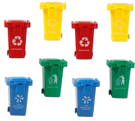 Homoyoyo Lot de 8 Jouets Poubelles à Pousser pour Garçon et Filles, Mini Poubelle en Plastique Colorée Couvercle à Bascule, Éducatif pour Tri des Déchets et Éveil, pour Développement