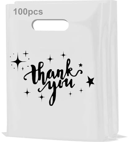 nplaseta 100 Pezzi Sacchetti Regalo Ringraziamento con Manici 30x40cm Sacchetti di Plastica per Tende Riutilizzabili per Negozi Boutique,Festività (Bianco)