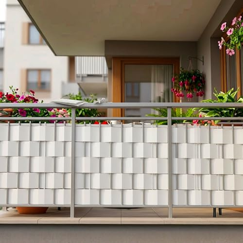 081 Store - Frangivista Balcone PVC Bianco 19 cm x 35 m con 20 Clip – Strisce Frangivista Balcone per Ringhiere, Terrazzi e Recinzioni – Copertura Privacy Impermeabile Resistente UV