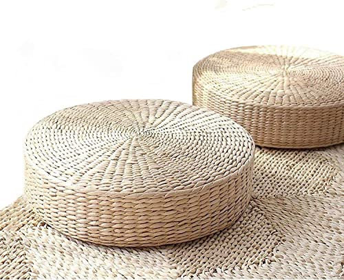 HUAWELL Tatami Floor Pillow Sitting Cushion,Round Padded Room Floor Straw Mat for Outdoor Seat(2 Pack Bigger Size)