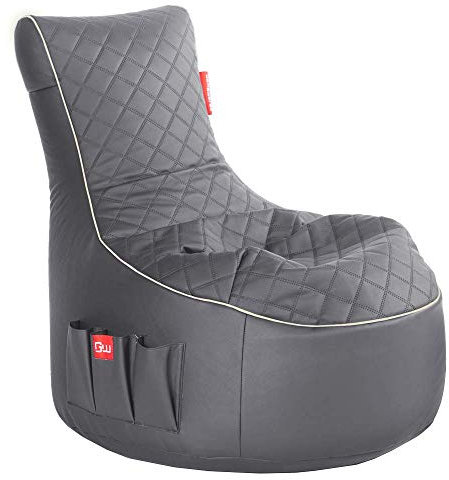 Gamewarez Granite Hurricane Sitzsack – Gaming-Sitzsack Indoor und Outdoor geeignet mit Rückenlehne, ideal für PS5, Nintendo & Xbox Spieler, mit Seitentasche, Kunstleder, Made in Germany, grau-weiß