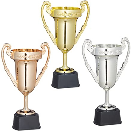Relaxdays Trophée, Lot de 6, Sport et fête, Coupe sans Inscription à Anse, Plastique, 22,5 x 13,5 x 8,5 cm, Multicolore