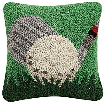 Peking Handicraft 30TG481C08SQ Blown Filled Hook Pillow, 8-inch Square, Wool and Cotton (Club and Ball)