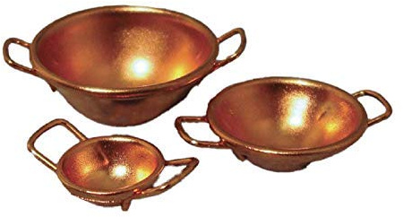 Melody Jane Casa de Muñecas Conjunto De 3 Cobre 2 Manejado Bols Miniatura Repostería Cocina Accesorio