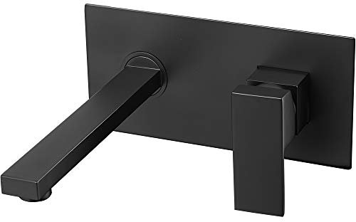 VALAZ Robinet Salle Bain Mural | Mitigeur Lavabo, Mélangeur Eau Froide et Chaude, Pas de Fuites, Installation Facile et Rapide | Laiton, Inoxydable, Élégant, Noir Mat, Carré, Série Tajo