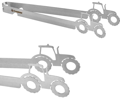firemeister Grillzange Edelstahl, verschiedene Motive, mit Lasergravur personalisierbar, Geschenkidee (Traktor)