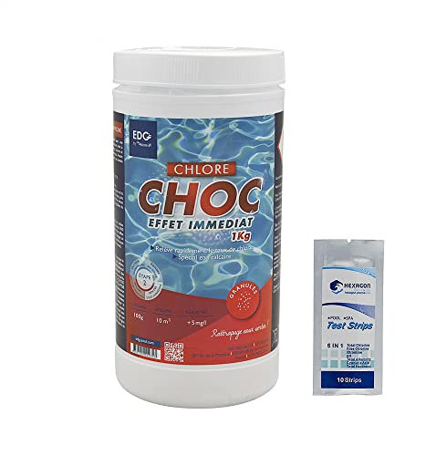 EDG by AQUALUX Chlore Choc Granulés 20g - 1kg | Chlore Choc Stabilisé - Désinfection Choc - Dissolution Rapide + 10 Tests HPS OFFERTS 6 en 1