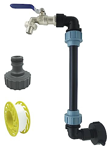 SyiXute 1 Sets IBC Grifo de Latón con Cuello de Cisne S60 x 6 IBC,Adaptador IBC de 3/4 Pulgadas para Deposito Agua 1000 litros,Barril de Lluvia