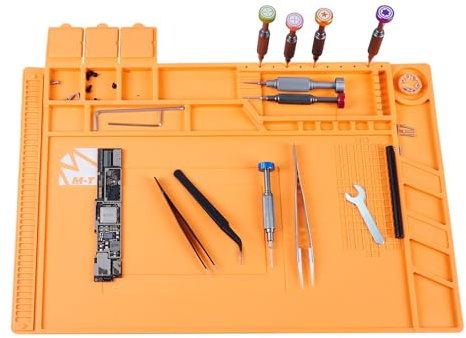 M-T 17.7x11.8 in Silicone Soldering Mat, Heat Resistant 932°F, Anti-Static Repair Mat,Magnetic Screw Tray,Scale Ruler,BGA,Phone Watch Laptop PCB,Workbench