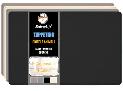 MateeyLife Tappetino Ciotola Cane e Gatto in Silicone, Tappetino Sottociotola per Cani Con bordo, Impermeabile e Antiscivolo, 46x31cm, Nero