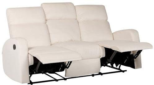 Beliani Sofá reclinable Manual Moderno de Terciopelo 3 plazas Blanco Crema Verdal