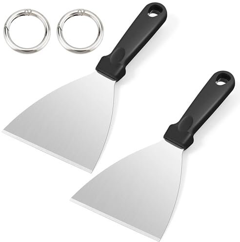 HAOBIN 2 pièces Spatule Plancha Teppanyaki Spatule Spatule Inox Manche Spatule Barbecue Spatules Plancha Pour les grillades et le nettoyage de la poêle à griller,lavable au lave vaisselle