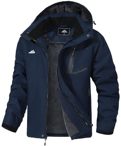 MAOYSSEN Herr bergsskidjacka vattentät vinterrock varm snowboardjacka snö vindjacka huva för vandring, Marinblått Xsp, L