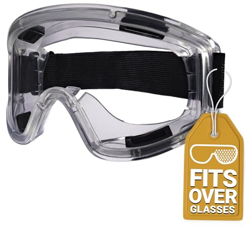 TECBACK - Anti-Fog Safety Goggles | Fits Over Glasses | Goggles for Chemistry Lab, Work & Industrial Use | Impact & Splash Resistant Anti-Scratch Clear Lenses | ANSI Z87.1 Certified Eye Protection