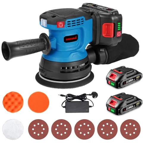 Orbital Sander Cordless Sanding Machine - 125mm Sanding Pad Sander for Walls, 3 Variable Speeds, Dust Collection, Perfect for Wood and Steel Surfaces