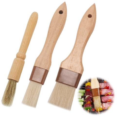 Pennelli da pasticceria, 3 pezzi, in legno, resistenti, per olio, setole di cinghiale, per barbecue, pasticceria, per cuocere e impastare, per spalmare olio, uova, salsa marinata