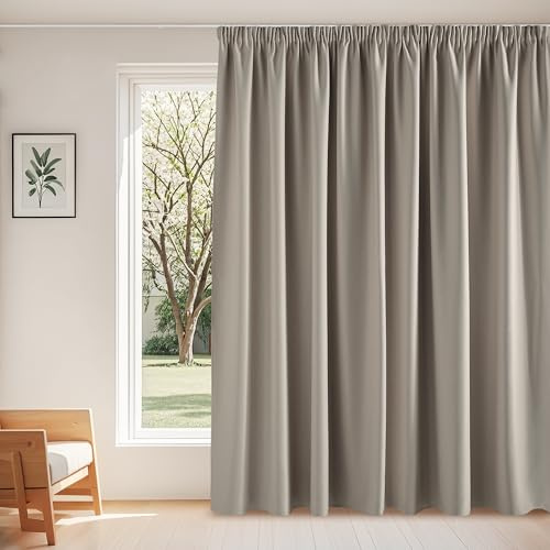 PONY DANCE Cortinas Salon Opacas de 3 Metros, Cortinas Termicas Aislantes Frio y Calor con Fruncidas, Separador del Ambiente 1 Panel para Dormitorio,300x245cm,Arena