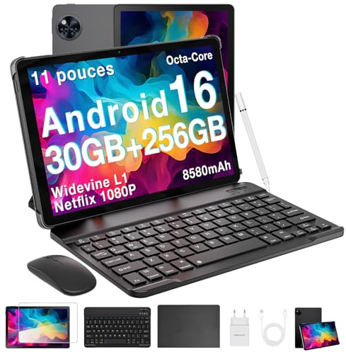 DOOGEE U11 Pro Tablet 11 Pollici 90Hz, Tablet Android 16, 30GB RAM+256GB ROM/TF 2TB, Batteria 8580mAh Tablet con Tastiera, Unisoc T7200 Octa-Core, Widevine L1/5G WiFi/13 MP/GPS/OTG/Face ID