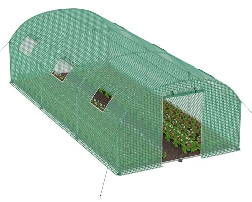 LZQ Invernadero de plástico para jardín, 3 x 6 x 2 m, resistente a los rayos UV y al invierno, 18 ㎡, túnel de aluminio, casa de tomates con ventanas, puerta y marco reforzado, color verde