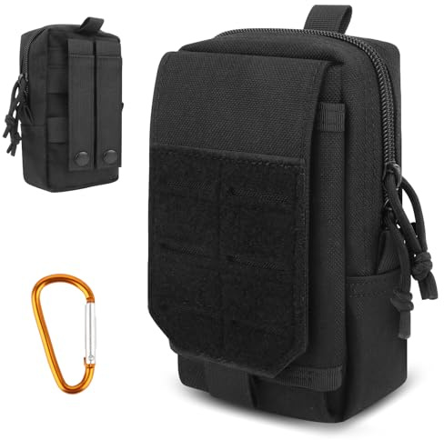 Bolso Cintura Hombre, Edc Pouch, Pouch Molle para Móvil, Multifuncional Bolsa Molle Tactica Cinturon, Riñonera Tactica para Senderismo Camping Viajes Ciclismo Hombre Viajes Accesorios, Negro