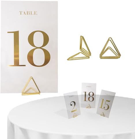 Decoraparty 20 Cartellini Segnaposto + Base, Segnatavolo Trasparenti con Numero Eleganti Dorati Numerati Supporto da 1 a 20 per Tavola Cerimonia Matrimonio Anniversario Eventi, 7 x 12 cm