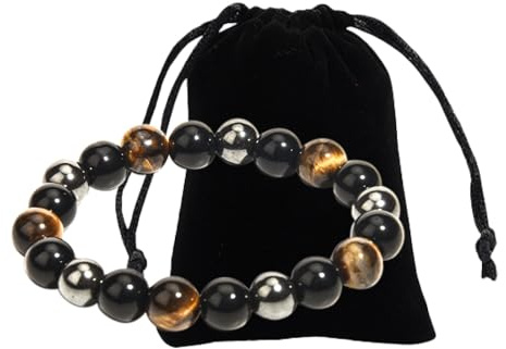 Pulsera de Protección Triple con Piedras Naturales - Ojo de Tigre, Obsidiana Negra y Hematita - Pulsera Ajustable Unisex para Equilibrio y Meditación, Ideal para Regalo