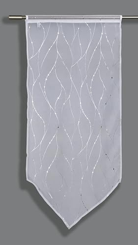 Sehlbach Spetspaneler voile med folietryck, Vit, 60 x 120 cm bistrogardin, Elegant fönsterdekoration, Genomskinligt tyg, Lätt att montera, Oeko-Tex certifierad