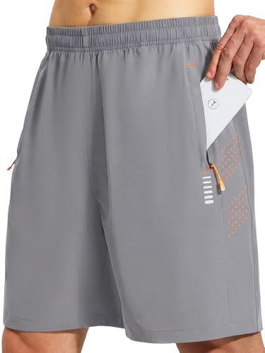 Cimic Short Sport Homme Running Respirant à Séchage Rapide avec Poche Zippée Vetement Fitness Tennis Ete Sportswear D3030 Grey L