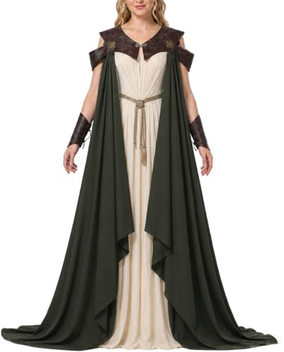 UniqKaliber skog häxa kappa kvinnor medeltida alva cape full längd älva kostym Ren Faire cosplay fest
