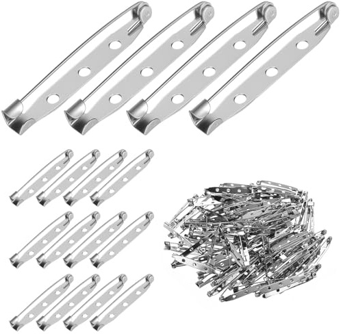 100 Pz Spille da Balia Argento, 38 mm Base per Spillette, Spille Fai Da Te, Spilla di Sicurezza in Metallo Argentato per Lavori Artigianali, Gioielli e Ricamo, Chiusura