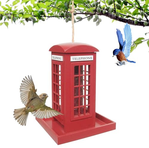 para Pájaros | Decoración con Cabina Telefónica De Madera Resistente A Derrames,Casa de Alimentación de Aves Silvestres - para Exterior Jardín Trasero Balcón Patio Porche Y Terraza