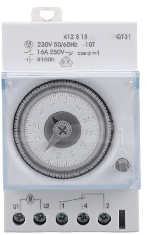 SIXRUN Timer Meccanico Ciclo 24 Ore Programmabile con Display Stile Orologio Manopola Regolazione Minuti per Uso Domestico Industriale Installazione Guida DIN
