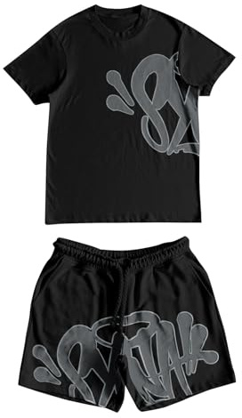 Generico SW Completo Uomo Estivo Maniche Corte 2 Pezzi T-shirt Tinta Unita + Pantaloncini in Cotone Tuta Uomo Estate Casual Sportivo Magliatta