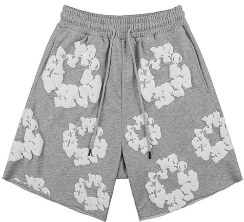 TianWlio Ensemble 2 Pièces Homme Enfant Short d'Été Imprimé Fleuri Y2K Hip Hop Streetwear Baggy Jogging avec Poches Décontracté pour Sport et Loisir (03-Short-Grey, 11-12 Years)