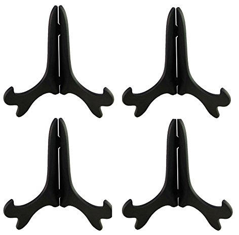 Artliving Black 6 Wood-Like Plastic Easels Plate Display Stands Picture Frame Stand Holder-Set of 4