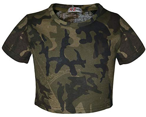 A2Z 4 Kids Girls Crop Top Plain T Shirt Soft Feel - New Crop Top Plain Camo Green 5-6