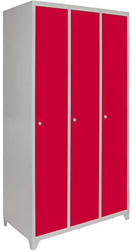 MonsterShop 3 x breiter Fächerschrank Umkleideschrank Schließfachschrank Spind Garderobenschrank Stahlspind Stahlschrank Aufbewahrungsschrank 180cm H x 90cm L x 50cm B Rot