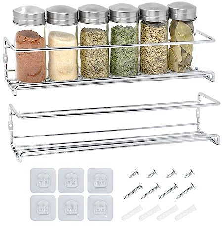 joeji's Kitchen Gewürzregal, Wandregal, Metall, 2 Stück, Küchenregal – Gewürzhalter, Küche, Wandregal für Küche…