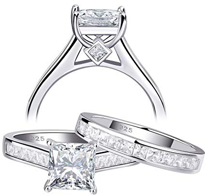 SHELOVES Bridal Wedding Rings Set for Women 925 Sterling Silver Engagement Ring Sets Princess Cz Sz O